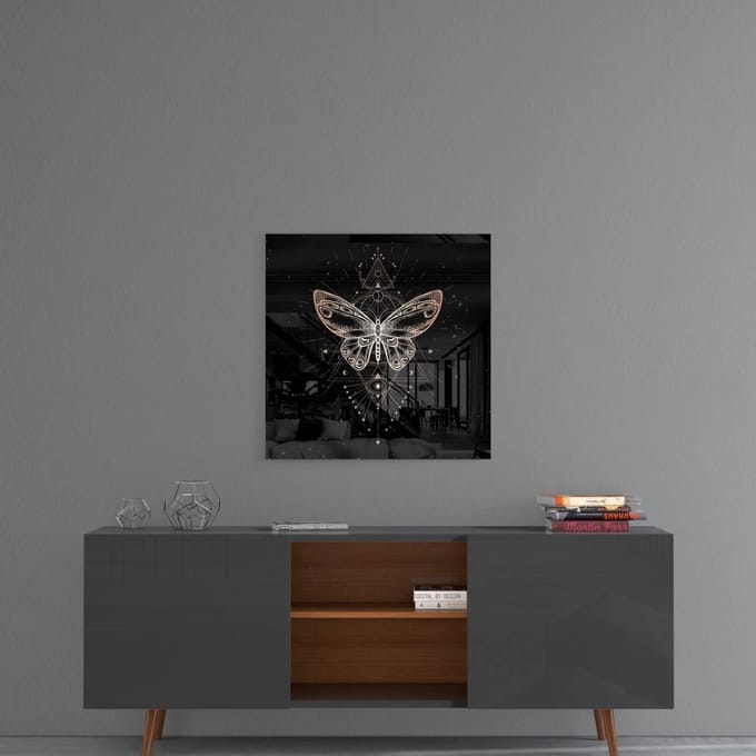 Da Vinci vlinder schilderij op glas