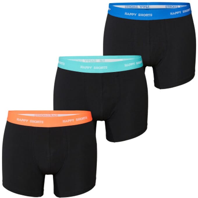 Happy Shorts Heren Boxershorts Trunks Effen Zwart 3-Pack - Maat M