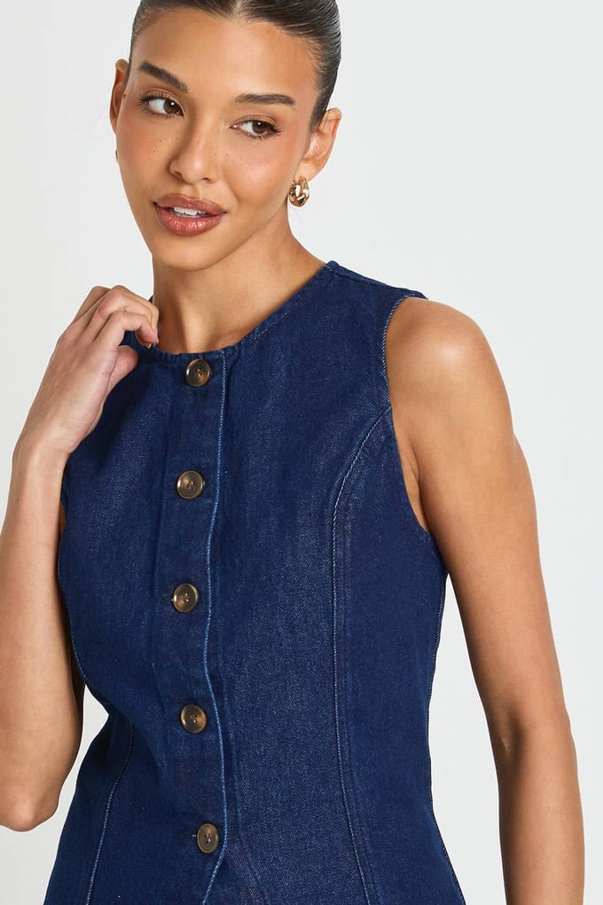 boohoo Dames Gilet Met Knoopsluiting | Indigo | Maat: 8