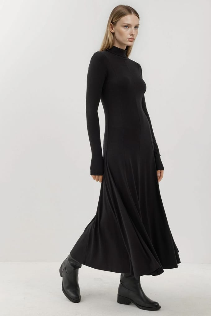 Textuur Half Turtleneck Maxi-jurk