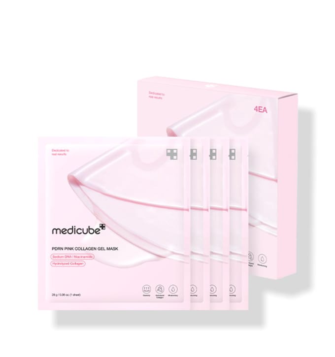 Medicube PDRN Roze Collageen Gel Masker 4 Vellen Koreaans Hydrogel Gezichtmasker Hydraterend Verstevigend Glow Verzorging white