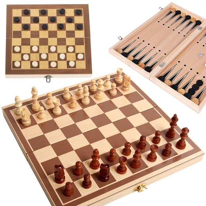 Houten 3 in 1 Schaakspel - Inklapbaar Dammen - Backgammon Set - Bordspel - Houten Spelletjes