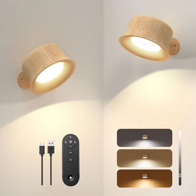 Dimbare Draadloze Wandlamp Set van 2 met Oplaadbare Batterij en Afstandsbediening