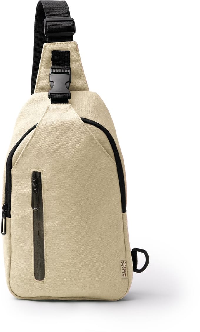 Beige schoudertas, verstelbare schouderband, vakken, musketonhaak