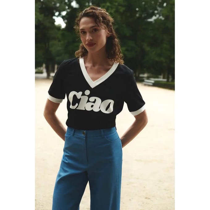 Dames-T-shirt met V-hals She is Sunday Ciao