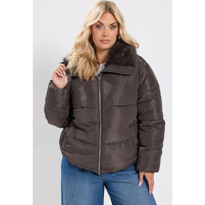 Yours Chocoladebruine Gewatteerde Jas Met Colhals Size 54-56