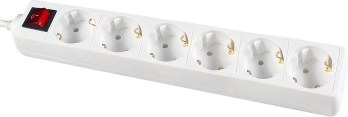 CALEX stekkerdoos met schakelaar - 6 voudig - 5 mtr kabel - Max 3680 watt - Wit