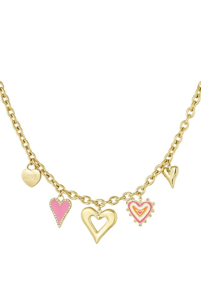 Bijoutheek Collier Bedels Hartjes Goud