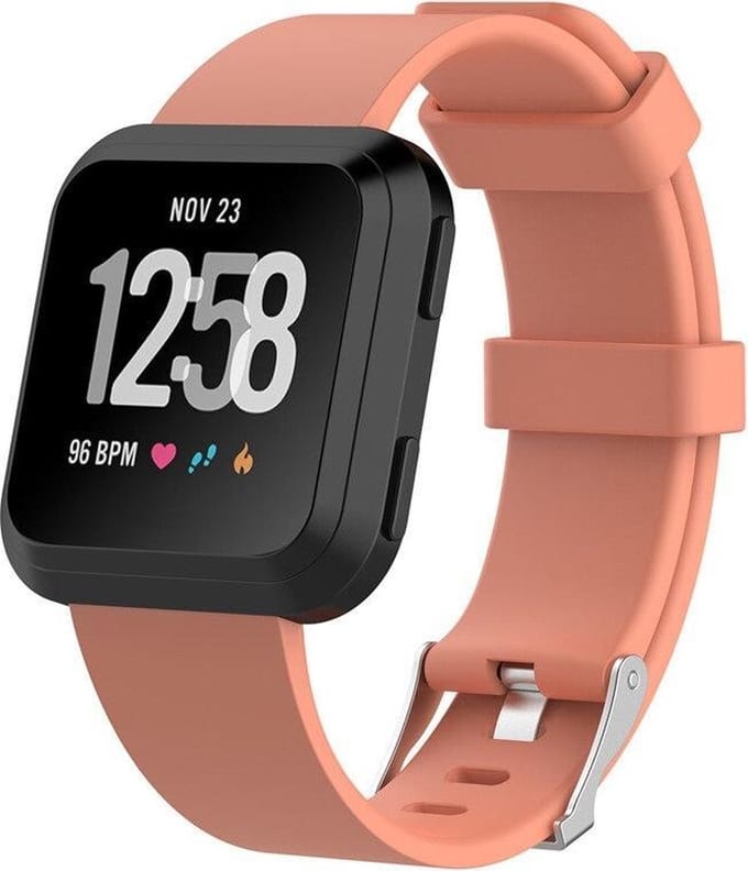 KELERINO. Siliconen bandje geschikt voor Fitbit Versa (Lite) met gespsluiting - Peach - Small