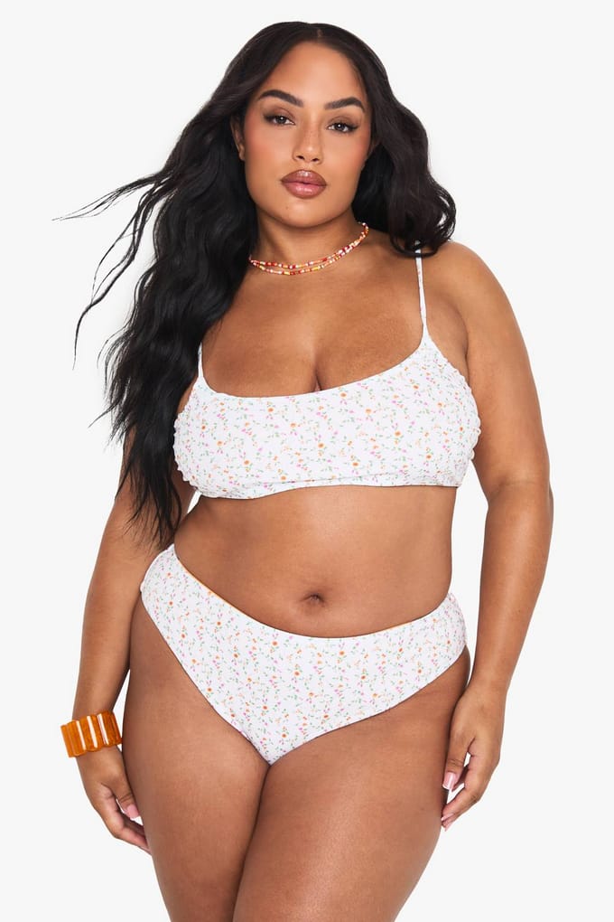 boohoo Dames Plus Ditsy Floral Driehoekige Bikini Top | Orange | Maat: 24
