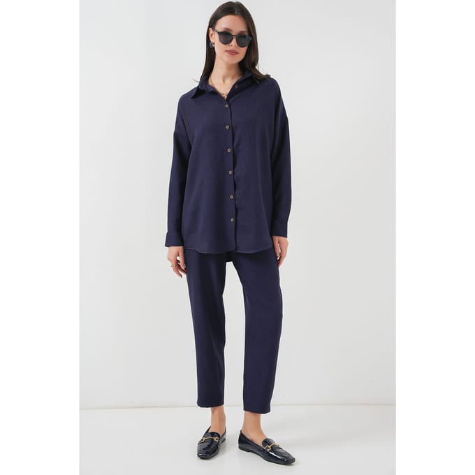 Linnenmix Lange Mouwen Shirt en Broek Set