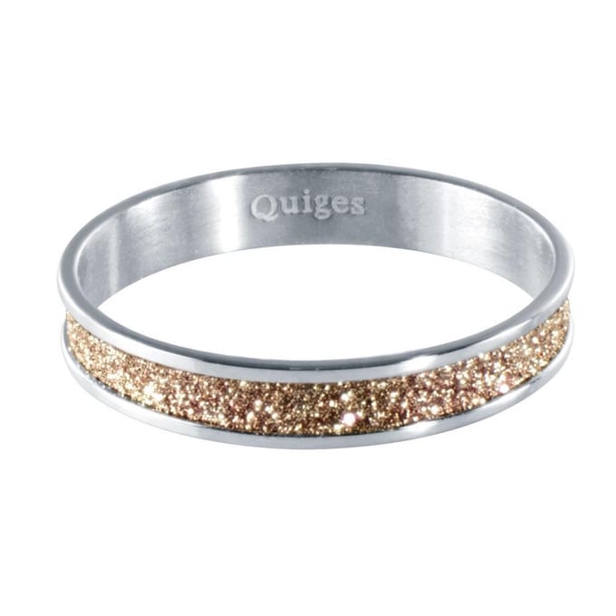 Quiges Stapelring Dames - Vulring Bruin Glitter - RVS Zilverkleurig - Maat 20 - Hoogte 4mm
