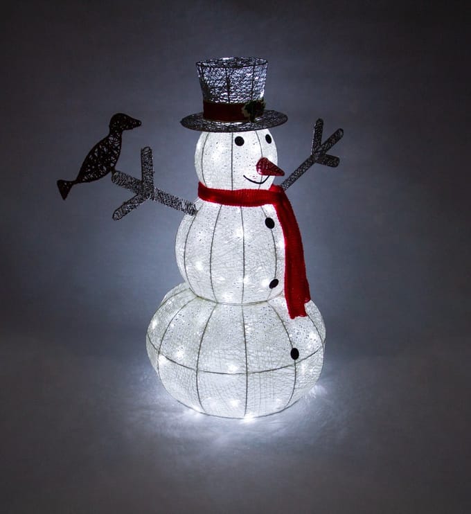 Monster shop verlichte sneeuwpop led - ijswit - 89 cm - 12 m kabel
