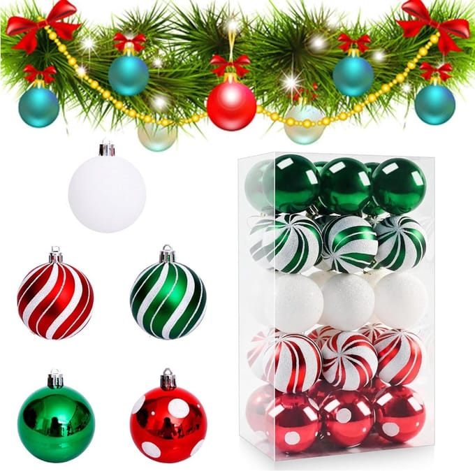 Set van 30 Plastic Kerstballen 6 cm - Decoraties voor Kerstboom, Bruiloft en Verjaardagsfeest (Rood, Groen)