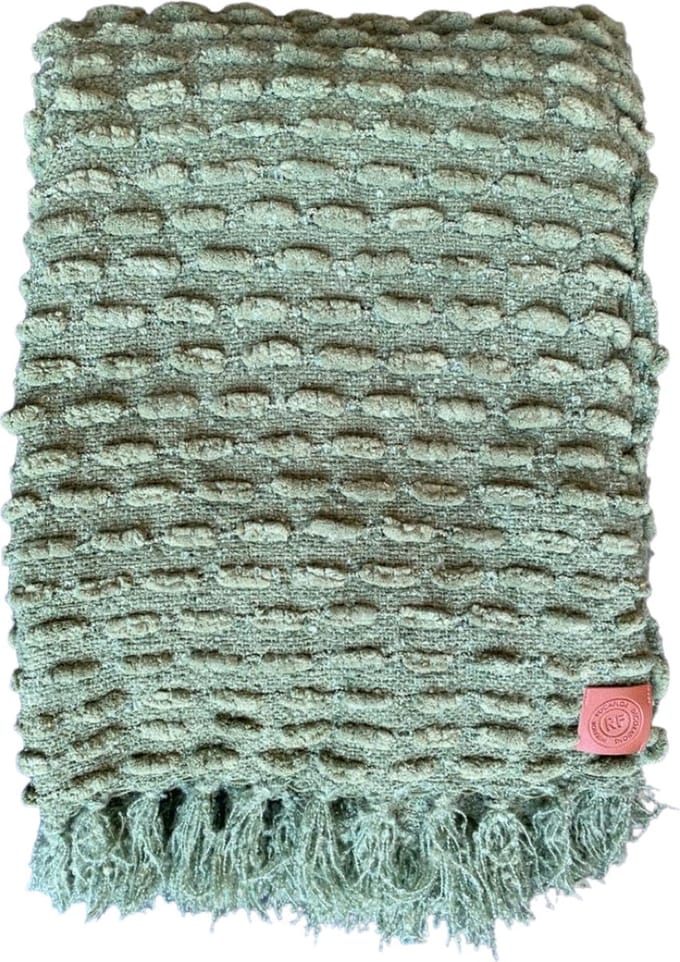Rocaflor Deken chenille groen met franjes 130x170cm
