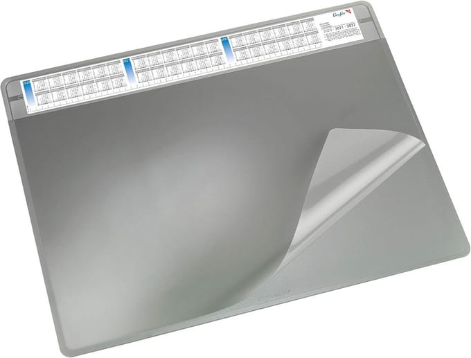Bureauonderlegger met kalender en transparante onderlegger antislip 50 x 65 cm grijs