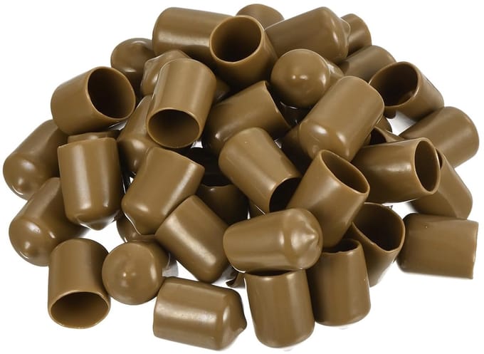 50 stuks rubberen eindkappen - 15mm - beschermkapje - lichtbruin