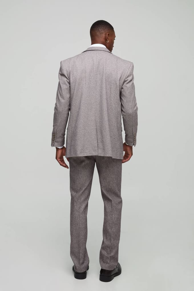 Straight Fit Herringbone Suit Jacket | Brown | Size 48