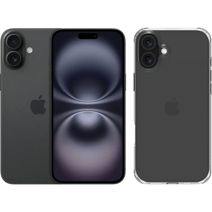 Apple iPhone 16 Plus 128GB Zwart + BlueBuilt Protective Back Cover Transparant
