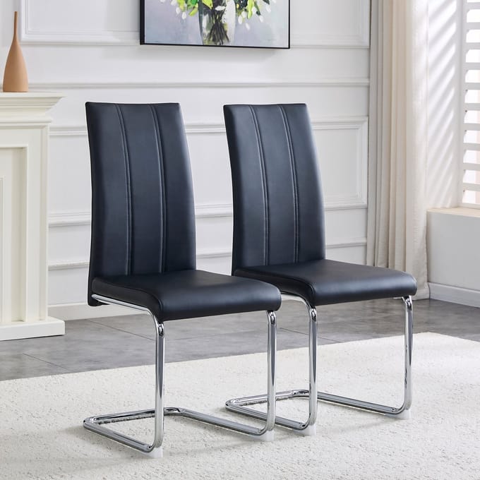 MODFU - Eetkamerstoel - Ergonomisch - Slank Design - Voor Eetkamer - Metaal En Kunstleer - Zwart