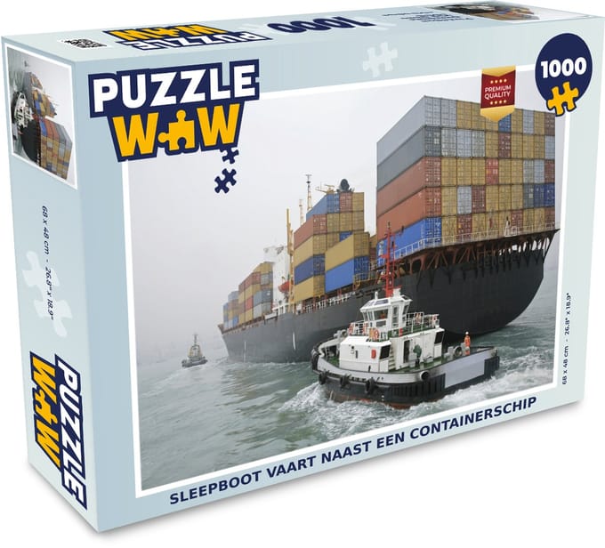 Puzzel Sleepboot vaart naast een containerschip - Legpuzzel - Puzzel 1000 stukjes volwassenen