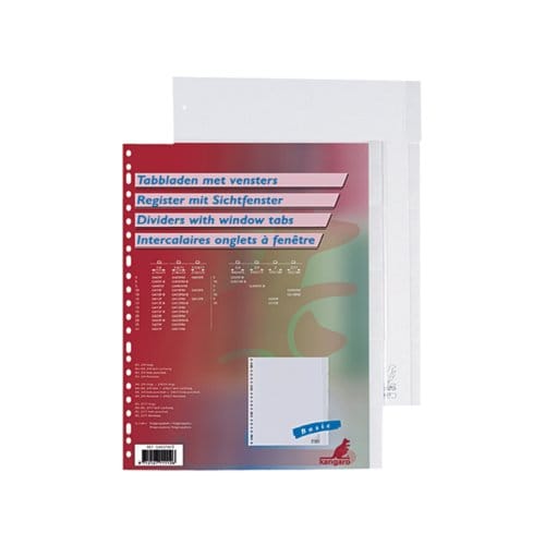Kangaro tabbladen A4 - extra breed - 5-delig met venster - PP 120 micron - grijs - 23-gaats