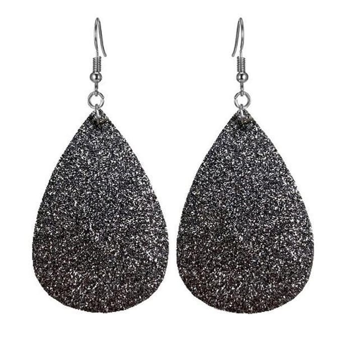 Fako Bijoux® - Oorbellen - Druppel - Glitter - Kunstleer - Zilver