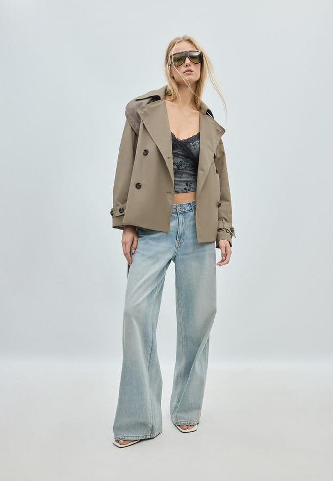 Stradivarius Trenchcoat van normale lengte met hoge kraag  Beige S