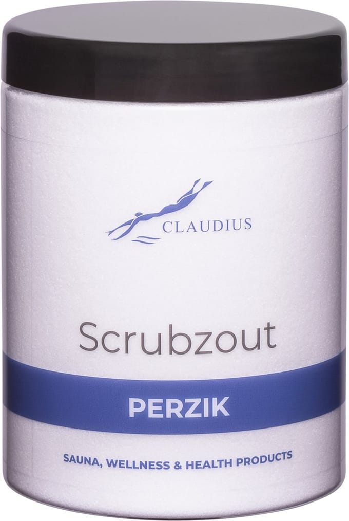 Scrubzout Perzik in handige pot - 1250 gram - met zwarte deksel - Hydraterende Lichaamsscrub
