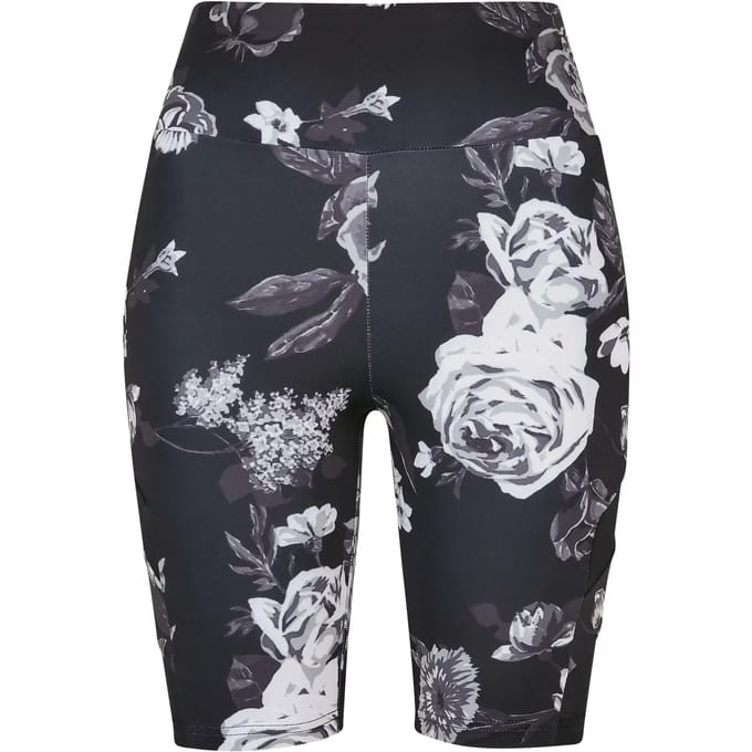 Urban Classics - High Waist Tech Mesh AOP Korte cycle broek - S - Zwart/Wit