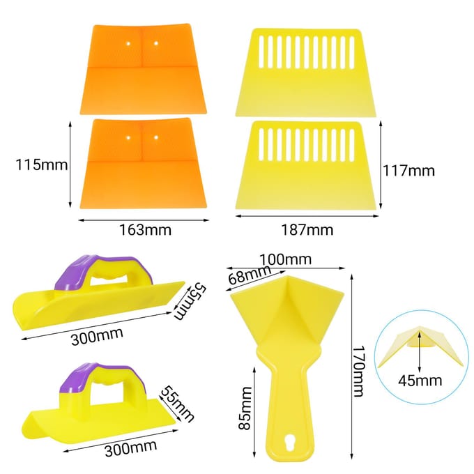11-delige Gipsplaat Hoekgereedschapsset Binnen- en Buitenhoek Troffel Plastic Gipsplaat Hoekschraper 11 Pcs yellow