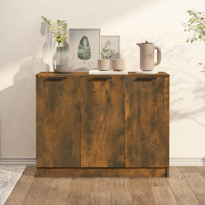 vidaXL - Dressoir - 90,5x30x70 - cm - bewerkt - hout - gerookt - eikenkleurig