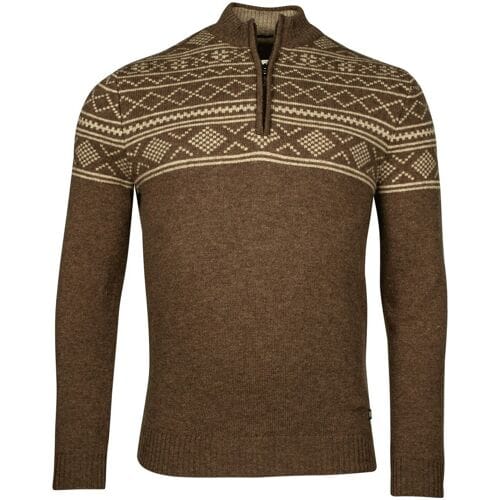 Baileys Trui Top Part Norwegian Knit Design Half Zip Lambswool Tobacco / male