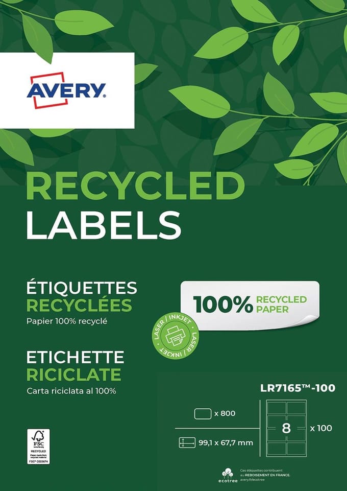 Etiket avery lr7165-100 99.1 x 67.7 mm 800 st recy