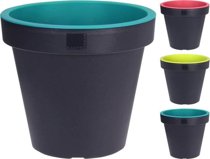 Bloempot ek rond 25 cm zwart met rood