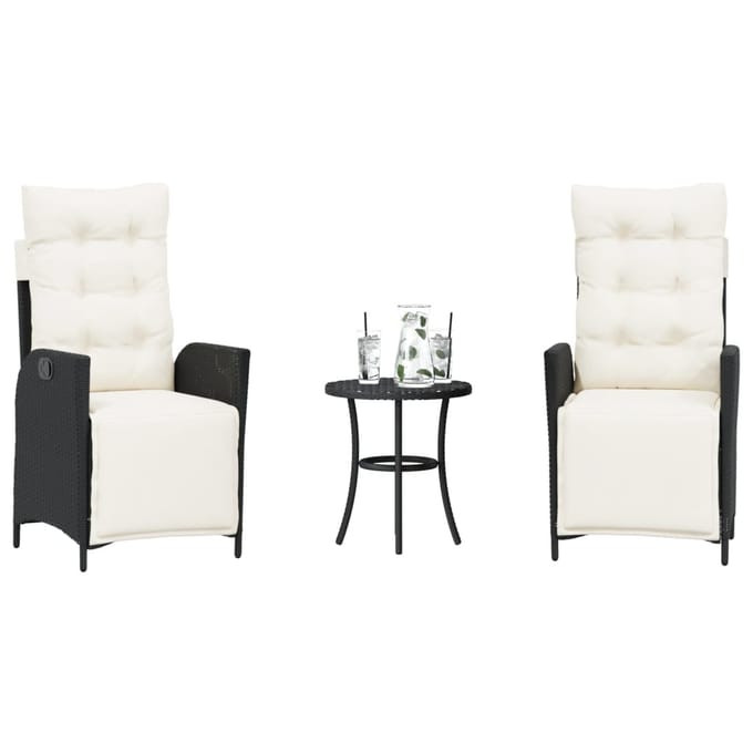 vidaXL - 3-delige - Bistroset - met - kussens - poly - rattan - zwart
