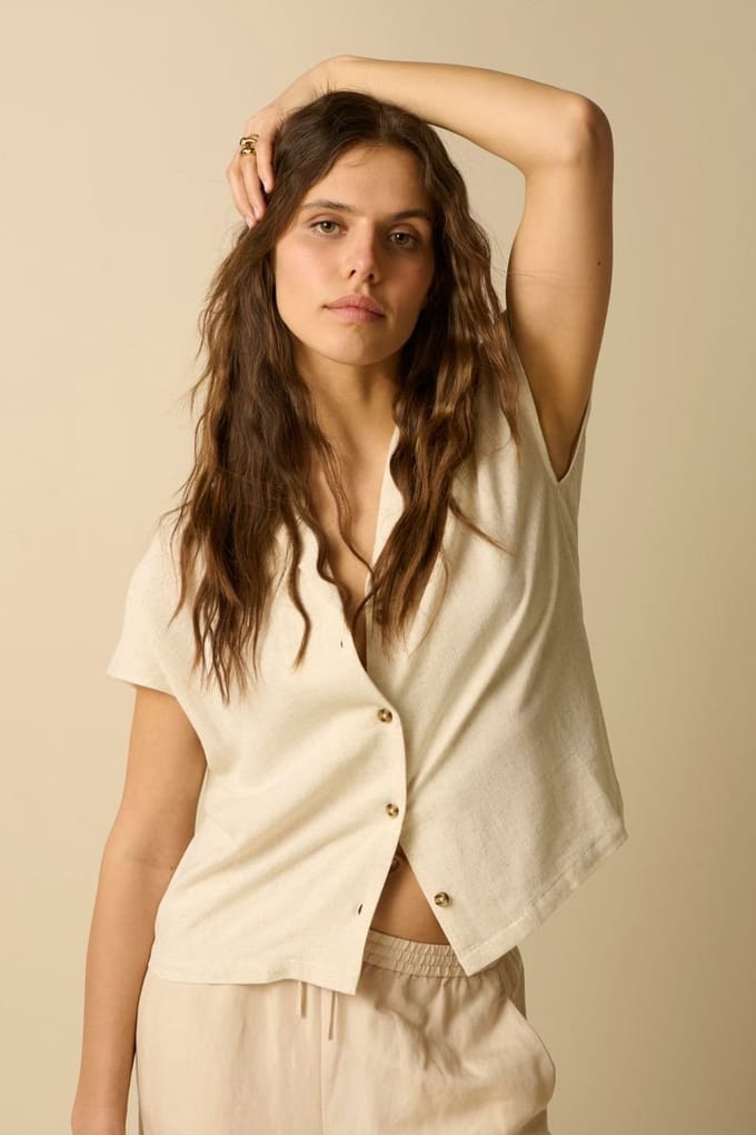 Sissy-Boy - Beige blouse met korte mouwen