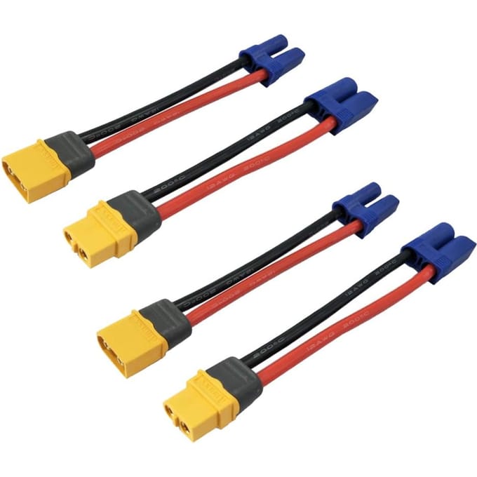 2 Paar XT60 naar EC5 Adapter Connectoren – 12AWG Siliconen Draad – Hoge Kwaliteit voor RC Modellen en Drones – Geel blauw