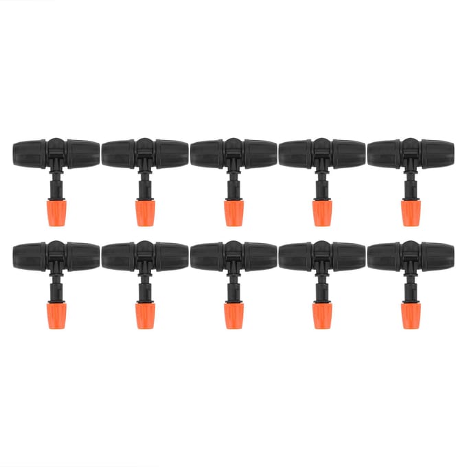 10 stuks Tuin T-stuk met Verstelbaar Nevelsproeikop voor 8/12 mm Slang Irrigatie Accessoires black