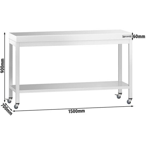 GGM Gastro RVS werktafel PREMIUM - 1500x700mm - met onderstel & wielen zilver
