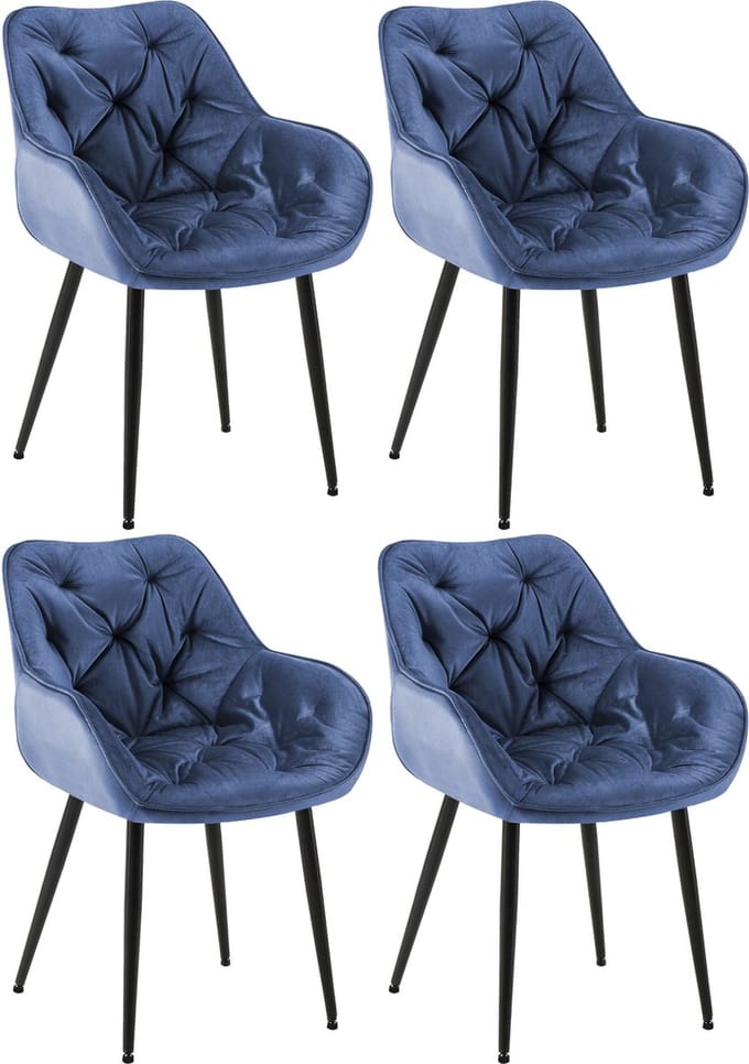 CLP Tanna Set van 4 eetkamerstoelen - Met armleuning - Velvet - Fluweel/blauw