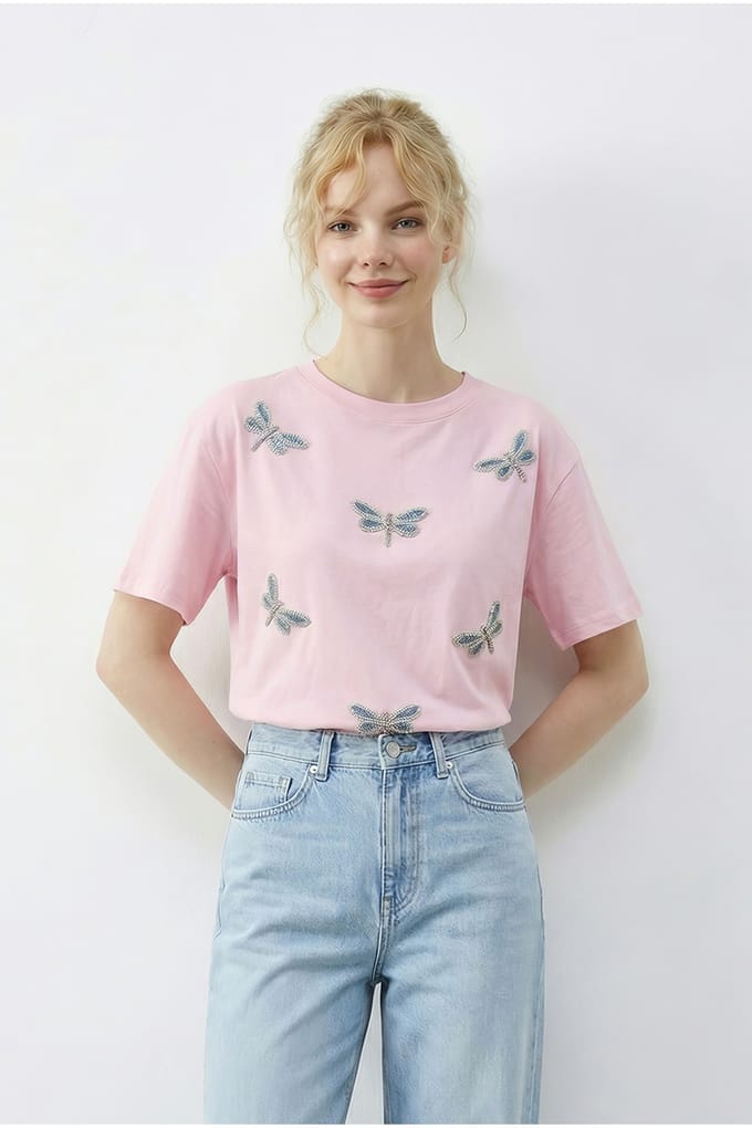 Geborduurd Crew Neck Relaxed Fit T-shirt
