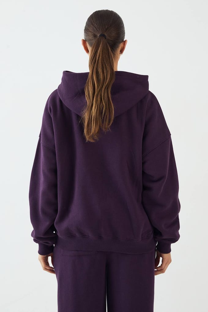 Dames DSGN Studio Badstof Applique Oversized Hoodie | Aubergine | Maat: Medium