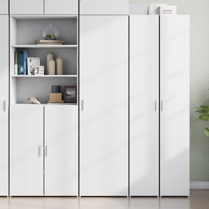 vidaXL - Hoge - kast - 50x42,5x185 - cm - bewerkt - hout - wit