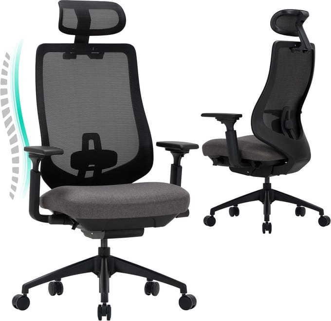 COLAMY Bureaustoel – Ergonomische Bureaustoel met 4D-armleuningen – voor-achter verstelbare zitting – Grijs