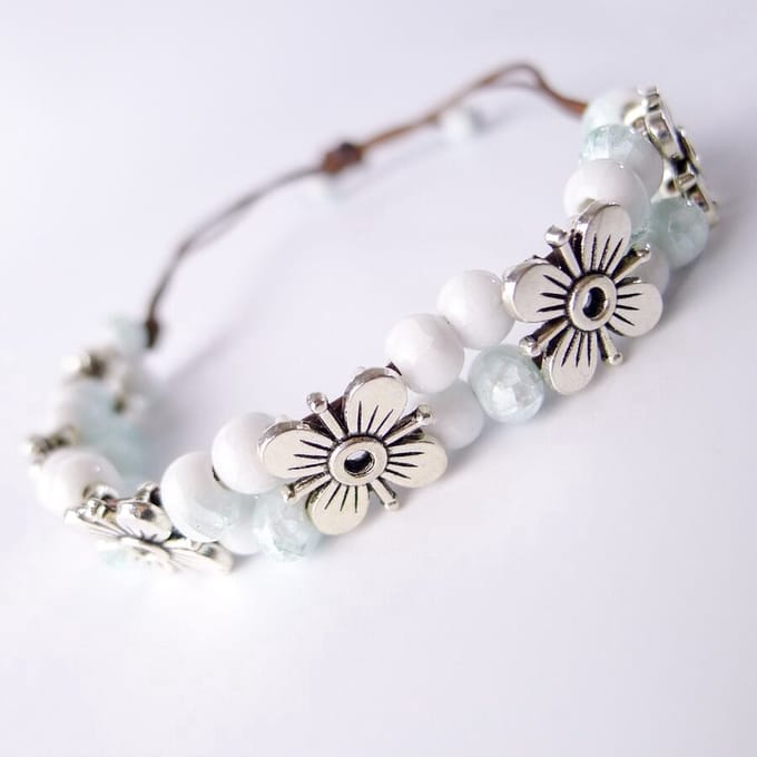 Sorprese armband - Boho Flower - armband dames - wit - verstelbaar - cadeau - Model C