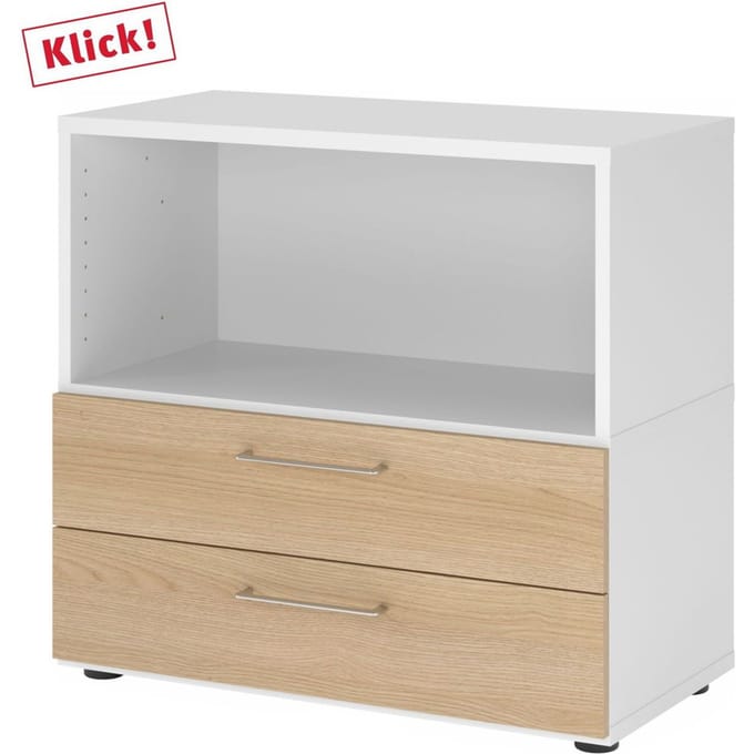FlexWall | 2 OH | laden + kast | met verstelbare poten - Wit/Eiken