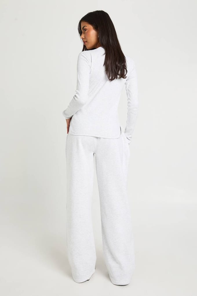 boohoo Dames Geribbelde Doorknoop Lange Mouw Top Trainingspak | Asgrijs | Maat: XL