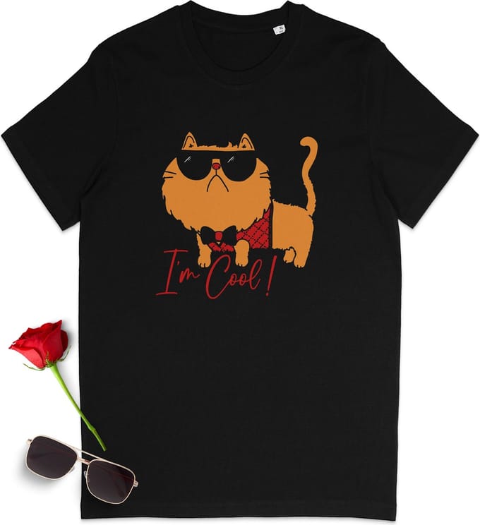Heren T Shirt  Cool Cat - Zwart -Maat S