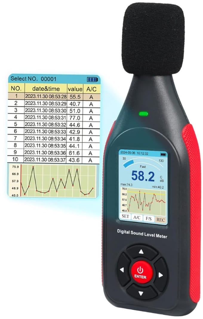 DailySupplies® Professionele Decibelmeter - DB Meter - Geluidsmeter - Zwart met rood